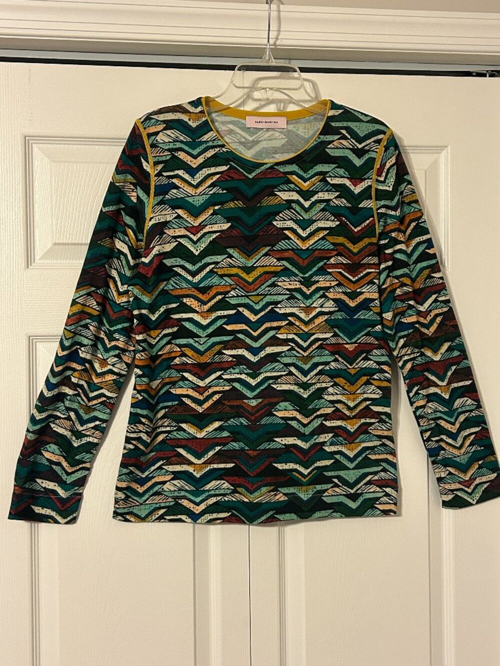 Anthropologie ALDO MARTINS Sz XL Multi-Color Zig Zag Long Sleeve Top